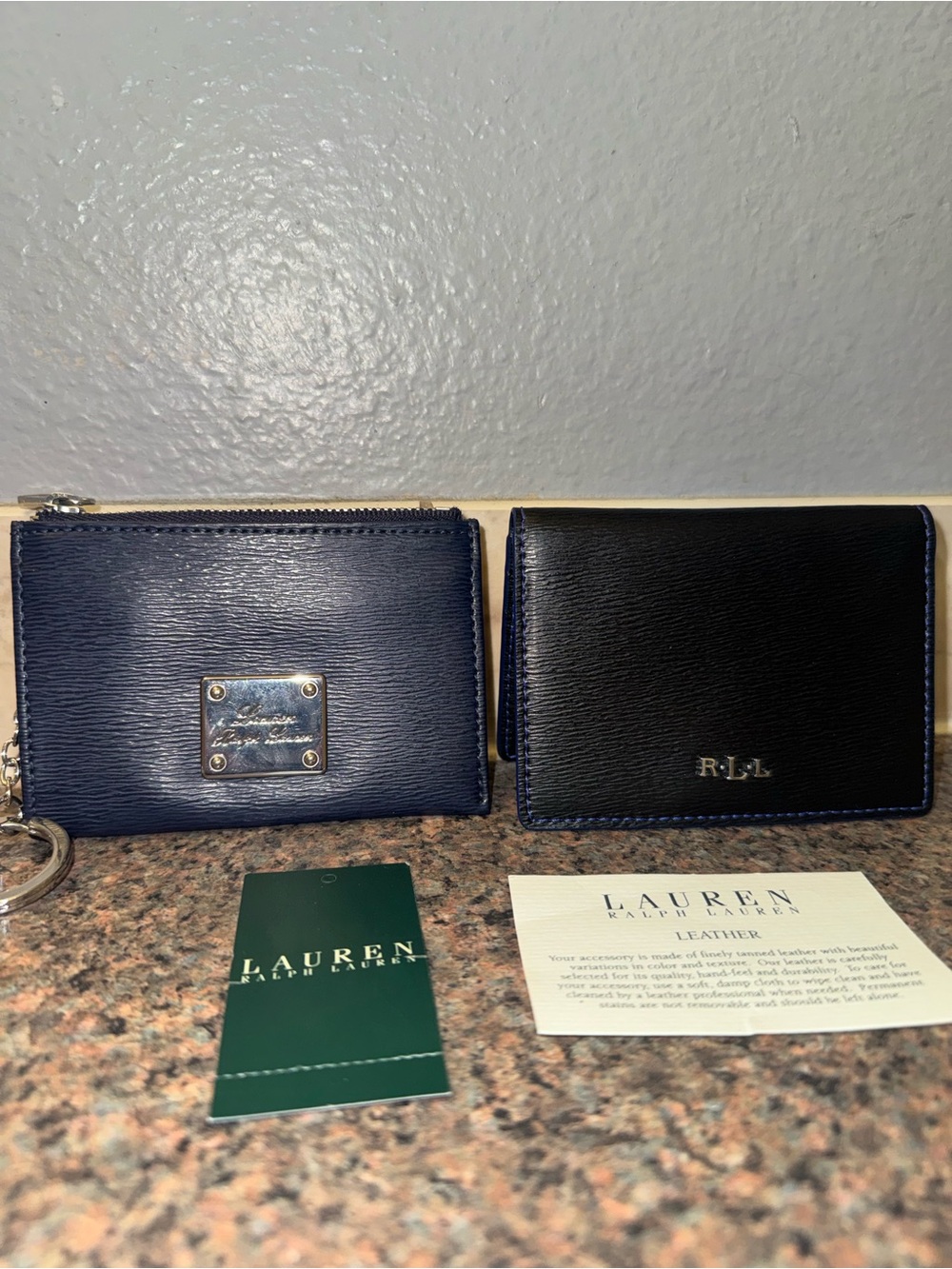 Lauren Ralph Lauren Navy and Black Leather Card Wallet & Key Pouch Set/2pk.